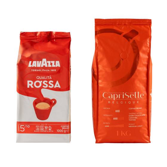 Coffee beans set Lavazza Qualita Rossa + Caprisette Belgique, 2 kg