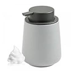 XUDREZ Skummande tvåldispenser, 380 ml snyggt grått keramiskt badrum tvåldispenser, påfyllningsbar flytande lotiondispenser med skumpump, disktvåldispenser för kök (ljusgrå)