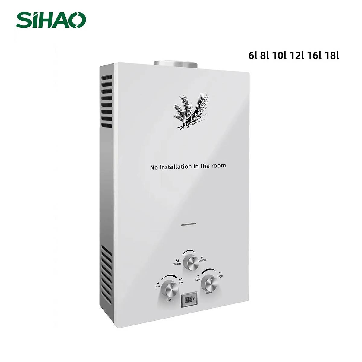 SIHAO 6-18L LPG Instant Gas Water Heater, Energy Saving Stainless Steel with LED Display, Safety Protection & Smart Control