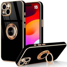 Coque Anneau pour iPhone 15 Noir Fashion Anti-Rayures TPU Souple