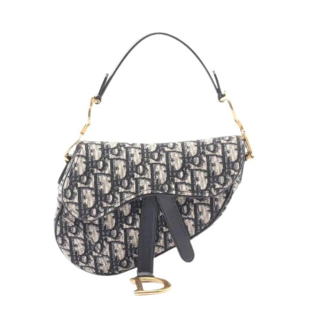 Dior Vintage Pre-owned Saddle Mini Oblique Jacquard Canvas Håndtaske - Vintage - Dame - Blå - ONE SIZE - Uld