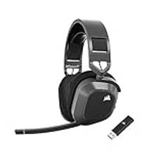 CORSAIR HS80 MAX WIRELESS Gamingheadset för Flera Plattformar med Bluetooth – Dolby Atmos – Mikrofon i Sändningskvalitet – iCUE-Kompatibelt – PC, Mac, PS5, PS4, Mobil – Stålgrå