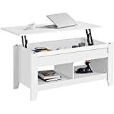 Yaheetech Soffbord, justerbart på höjden, kaffebord, vardagsrumsbord med avställningsfack, sidobord, tebord av trä, vitt