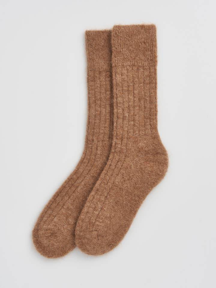 Alpaca Ultra Soft Ribbed Bed Socks - S (UK4-7) / Biscuit Beige (S (UK4-7))