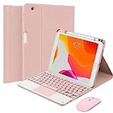 QYiiD Touchpad Keyboard Case för iPad 10:e generationen (2022), iPad 10,9 tum 2022 fodral med tangentbordsmus, magnetiskt avtagbar trådlös tangentbordsmus, smart folio med pennhållare, rosa