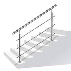 Aufun Trappräcke rostfritt stål ledstång räcke för trappor, inomhus och utomhus, balkong, räckvidd, silver, längd: 200 cm, med 3 tvärstag