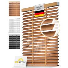 Sol Royal Holzjalousie 50 mm Lamellen extra breit – Fensterjalousie 140x180 cm Holzrollo einfache Montage Wand & Decke – Blickschutz Jalousie Fenster & Tür Massivholz Echtholz Rollo Eichenoptik – BE5