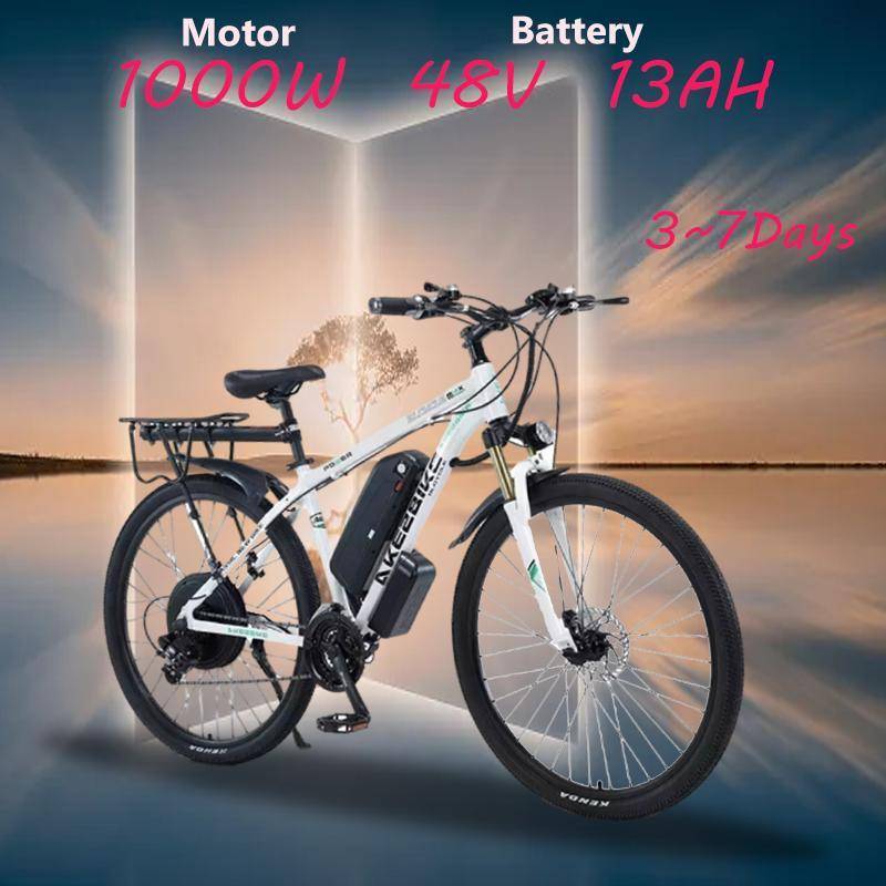 AKEZ 1000W elcykel i aluminiumlegering, 21-växlad elcykel för vuxna, 29 tum 48V13AH litiumbatteri, unisex, terrängcykel. svart
