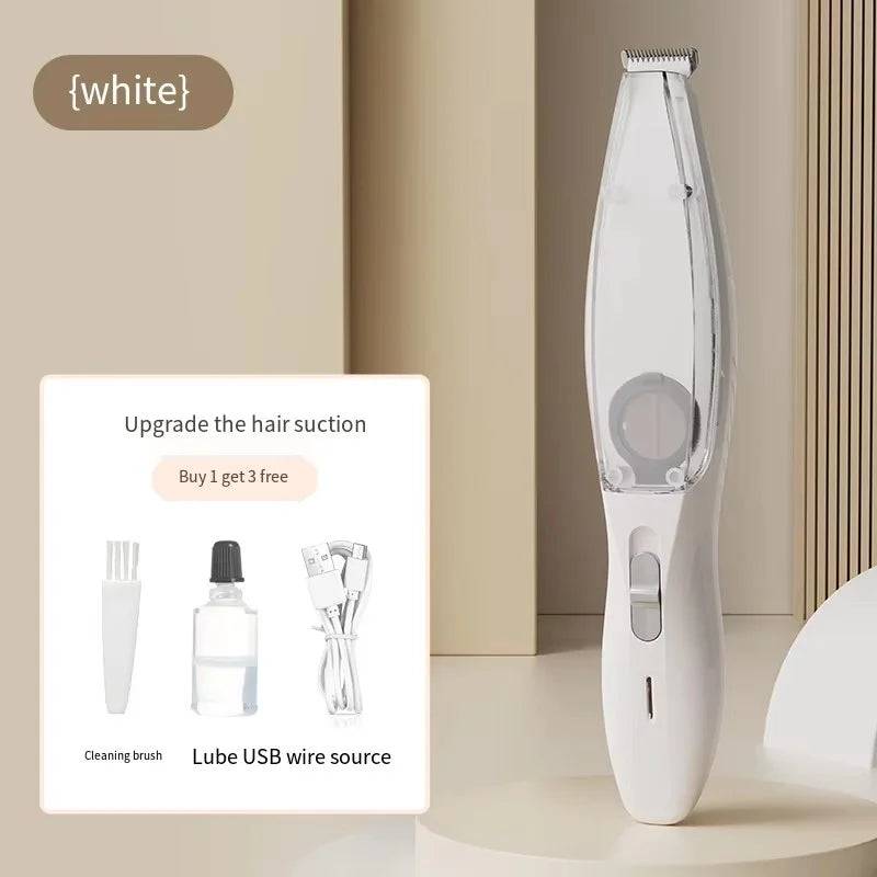 2-in-1 Pet Hair Clipper with Built-In Vacuum — Professional Grooming Trimmer for Dogs & Cats - White
