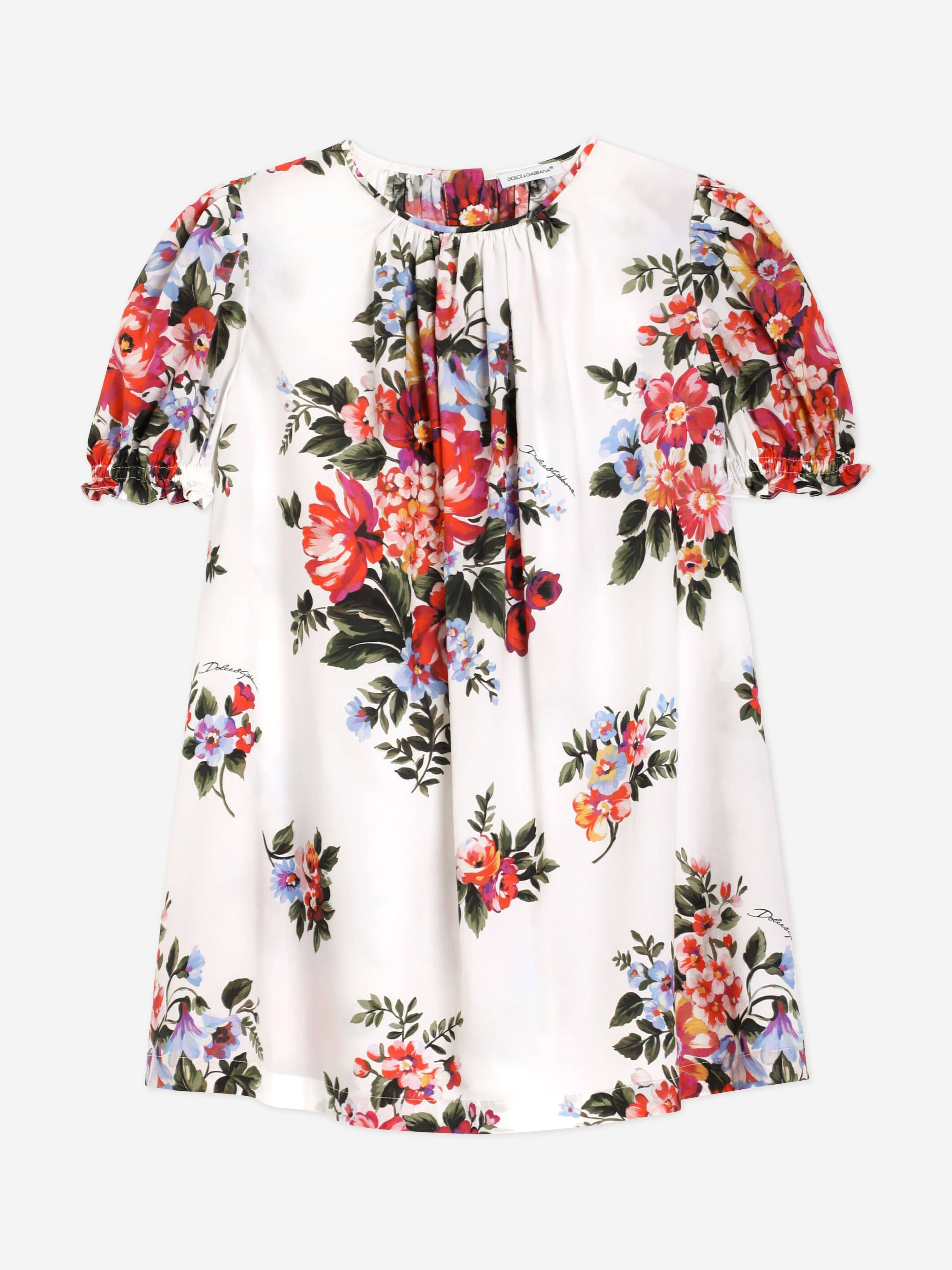 Dolce & Gabbana Girls Cotton Floral Print Dress in Multicolour - Multicoloured / 5 Yrs (5 Yrs)