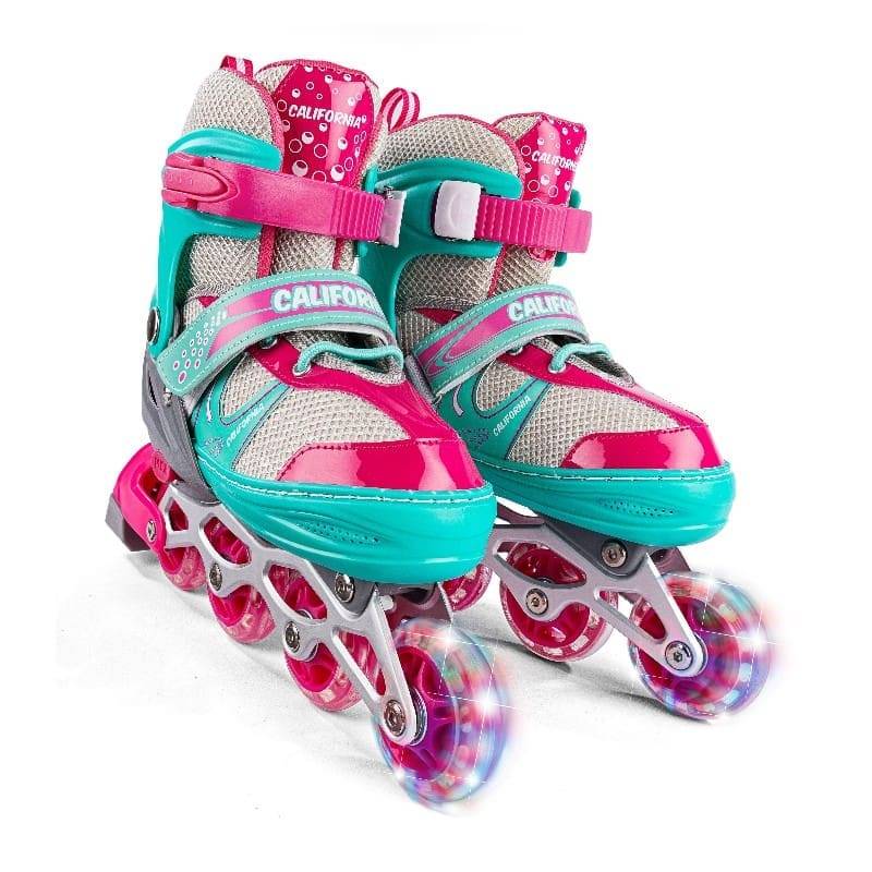 California Inline Rulleskøjter Turkis/Pink Med Lys – Flere Størrelser!