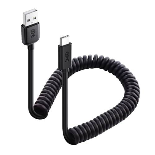 Cable Matters USB till USB C-lindad kabel med 3 A/15 W snabbladdning 1–4 fot, stöder Apple CarPlay, Android Auto, upprullad USB A till USB C-kabel, för iPhone 15/15 Pro/15 Plus/15 Pro Max, Galaxy S23