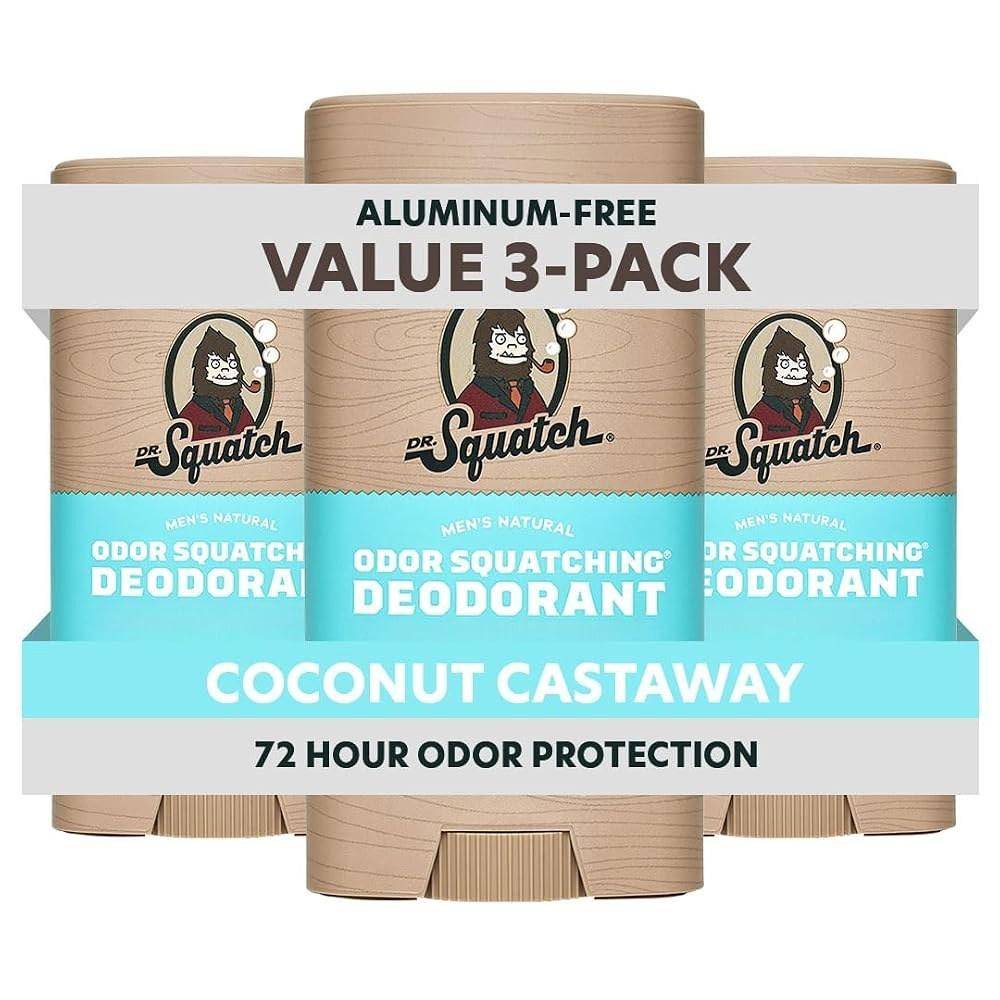 Coconut Dr. Squatch Natural Men Deodorant Aluminum-Free Contains Charcoal and Postbiotics 72 Hours 1 pcs
