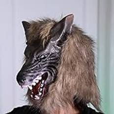 TOPOQ Halloween varghuvud mask varulvsmask för vuxna skräck skrämmande djur huvudmask maskerad mask halloween kostym mask maskeraddräkt cosplay tillbehör rekvisita, Brun vargmask