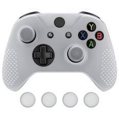eXtremeRate Soft Anti-Slip Silikon Controller Cover Skins Thumb Grips Caps Skyddsfodral för Xbox One X S Controller - Halv Transparent Klar