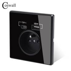 Coswall Type-C Interface Black wall EU standard plug with USB charging port