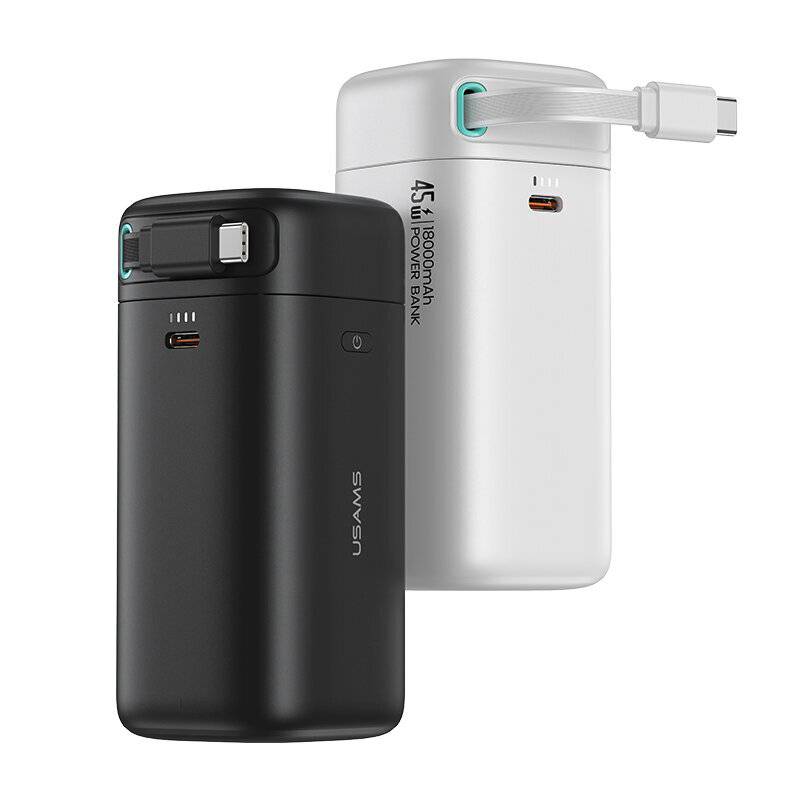 USAMS US-CD216 45W 18000mAh Power Bank Extern Batteri Strömförsörjning med Typ-C Magnetisk Utdragbar Kabel Stöd för PD Q