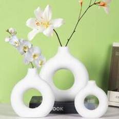 1pc White Donut Shaped Plastic Flower Pot, Living Room/Bedroom/Desktop Decorative Pot, Creative Planter, Ceramic-Style Hanging Pot, Dry/Wet Plant Pot, Suitable For Living Room/Bedroom/Office, Creative Decorative Planter