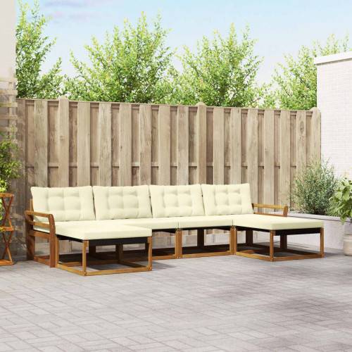 Utomhussoffset med kudde 6 pcs Naturlig och Grädde