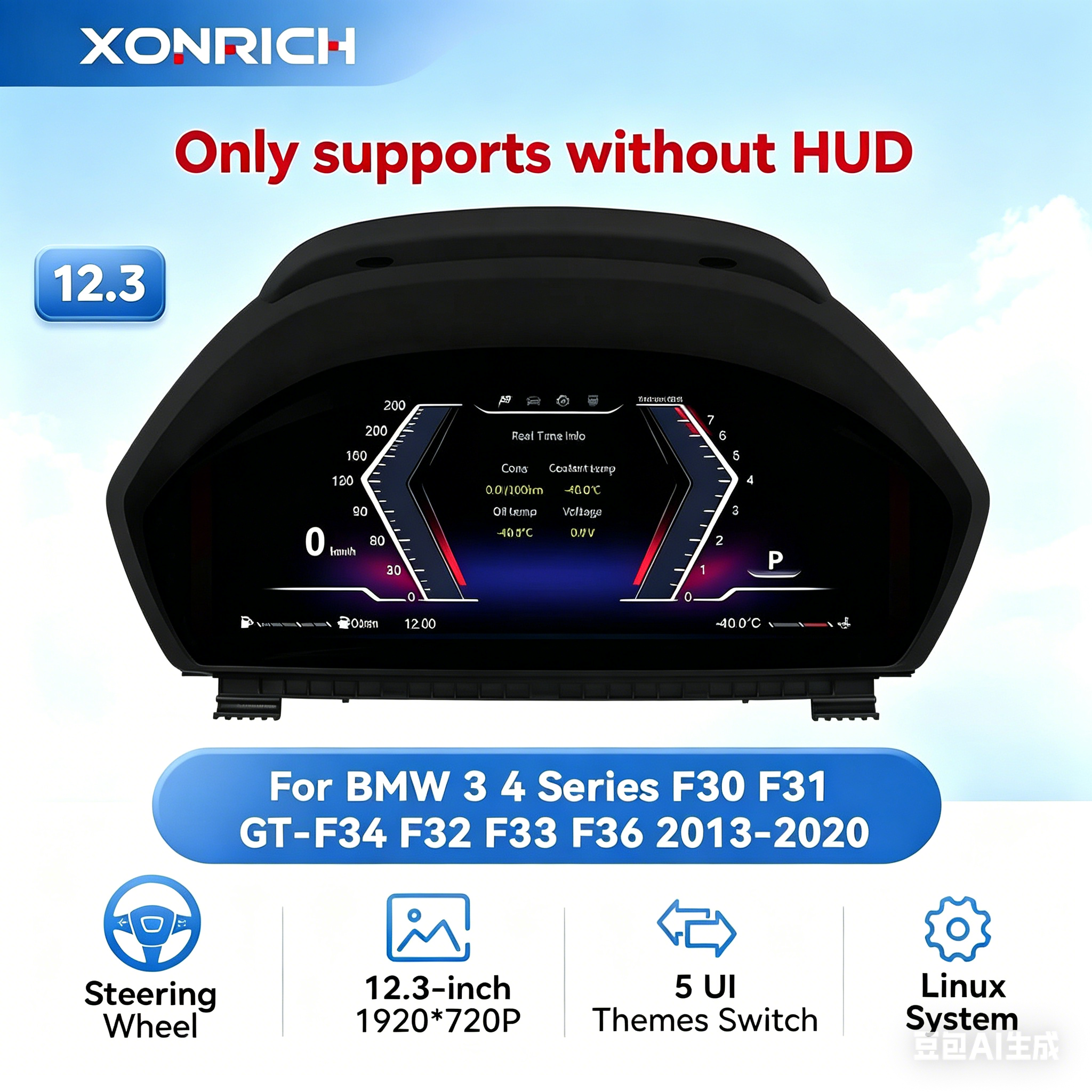XONRICH 12.3" Virtual Cockpit Digital Cluster For BMW 3 4 Series F30 F31 F34 F32 F33 F36 NBT EVO LCD Speedometer EU Stock