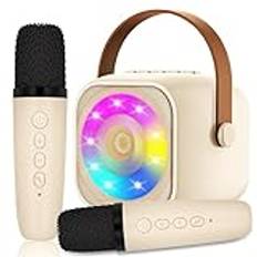 Karaoke-maskin med 2 trådlösa mikrofoner, mikrofon, barn, bärbar, bluetooth, karaoke, elektronisk leksak med LED-ljuseffekter, presenter för ålder 3–18 barn, pojkar, flickor