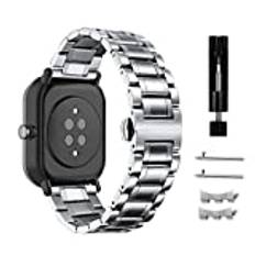 Niboow 20 mm armband för Amazfit GTS 3/GTS 2e/GTS 2 Mini/Bip Lite/Bip U Pro/Bip S, massivt rostfritt stål klockarmband för Samsung Galaxy Watch 4/4 Classic/Huawei Watch GT 3 42 mm/Garmin Venu 2 Plus-silver