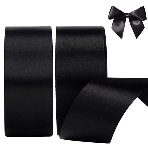 AWCIGG Satinband svart 40 mm 44 m brett dekorativt band för presentförpackning, florister, sorgbågar, bilar, begravningar, halloween, jul