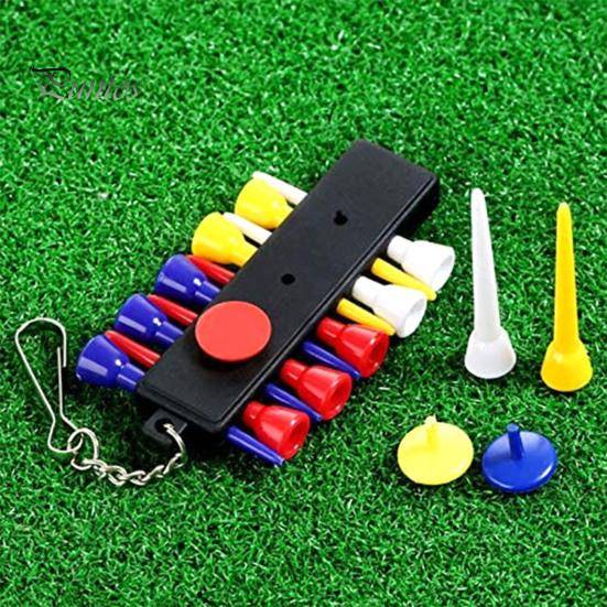 Golf Tee Hållare Portabel Golf Tee Förvaringshållare med 12 Golf Tees Hål Fäste för Golfbag Golf Tees Bärväska för Vagnar Slag flerfärgad
