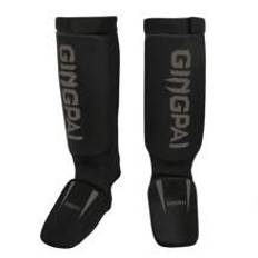 1pair Black & Grey Muay Thai Shin Guards With Foot Pads For Teenagers And Adults, Mma Kickboxing Shin Pads, Martial Arts Leg Sleeves, Prevent Slipping, Knitted Leg Wraps