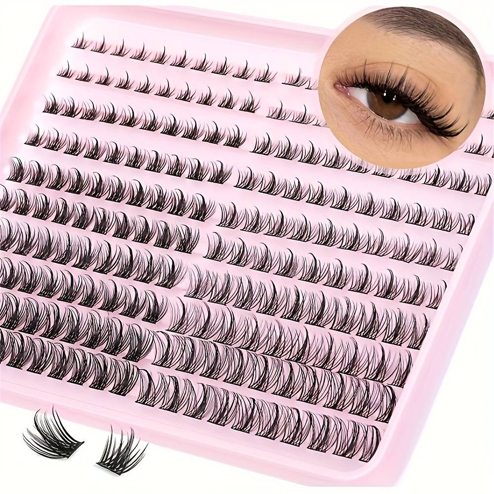 TEMU 240pcs Natural Thick Cluster False Eyelash Set - 8-16mm D , Hypoallergenic Eyelash Extensions For A Fluffy And Effect