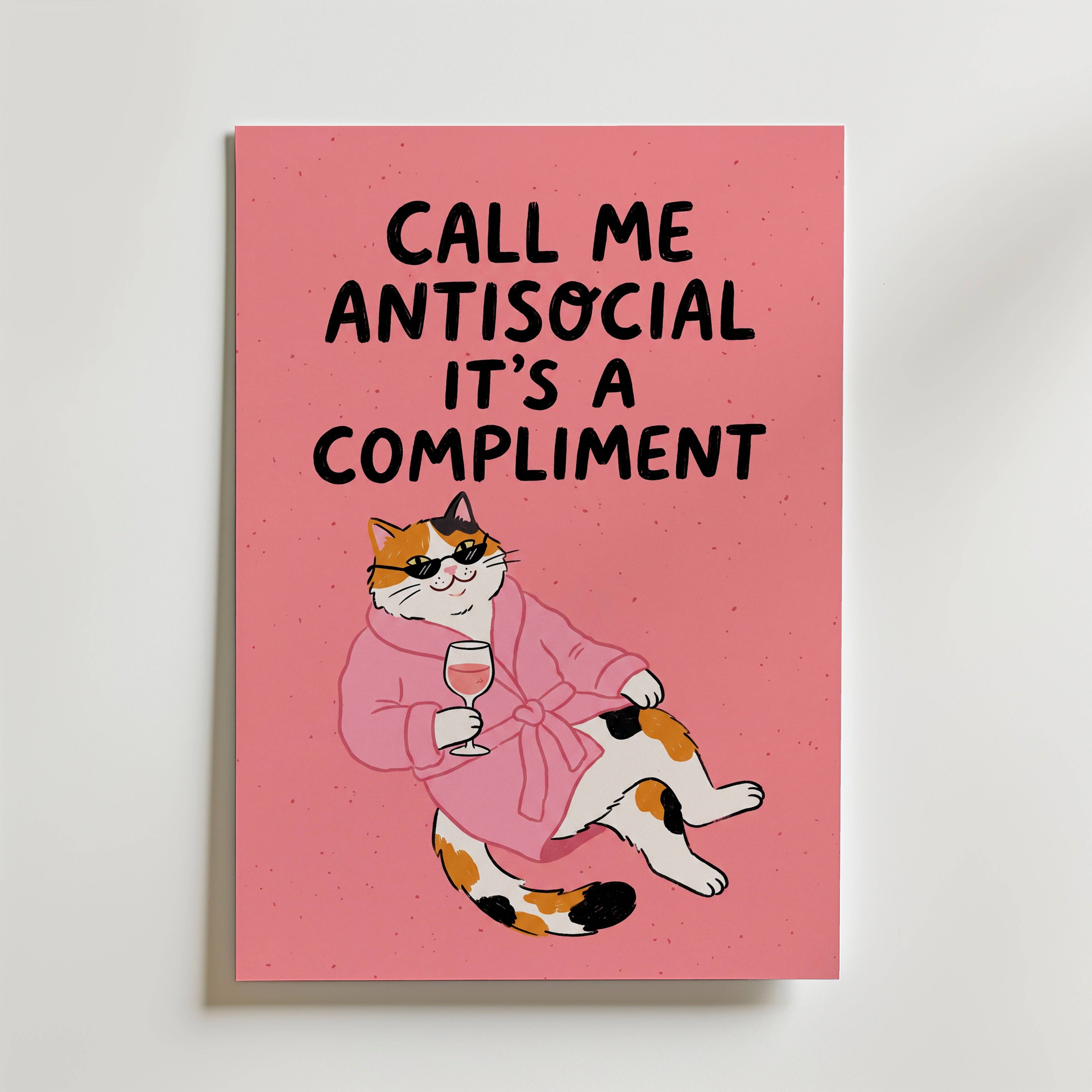 Call Me Antisocial Poster - Fine Art Poster 21x30 cm Utan passepartout
