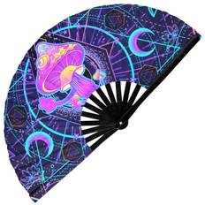 TEMU 1pc Glow Mushroom Large Folding Fan, Wedding Hand Fan, Colorful Handheld Fan, Suitable For Home Party, Concert, Graduation Season, Back To, , Birthday, Valentine's Day Gift And Home Decoratio