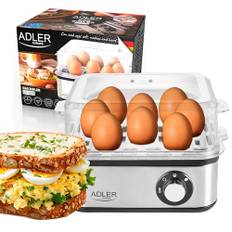 ADLER EUROPE AD 4486 äggkokare 8 ägg – mjuk, medium, hård, samtidig matlagning, mätkopp med punkteringsnål, automatisk avstängning med akustisk signal, pocheringsinsats, 500 W