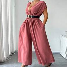 Plusstorlek V-ringad poncho med ärmar, A-linjeformad jumpsuit med vida ben, elegant utomhusfestkläder - Redwood (0XL,1XL,2XL,3XL,4XL)