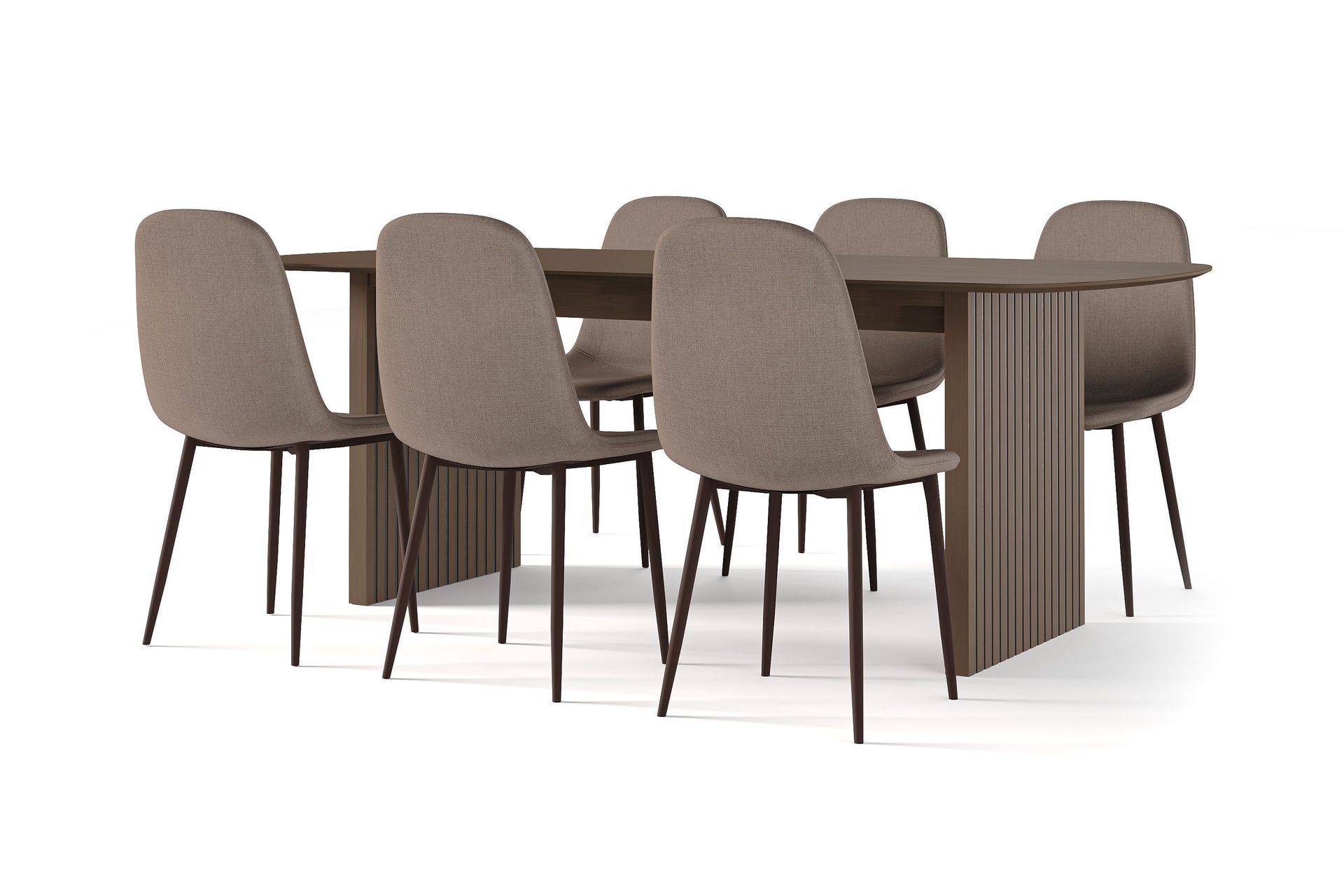 Richeto Matbord Rökt Ek 210 cm valnöt + 6 st Nibe stol brun med ben - Brun Matgrupp Bark