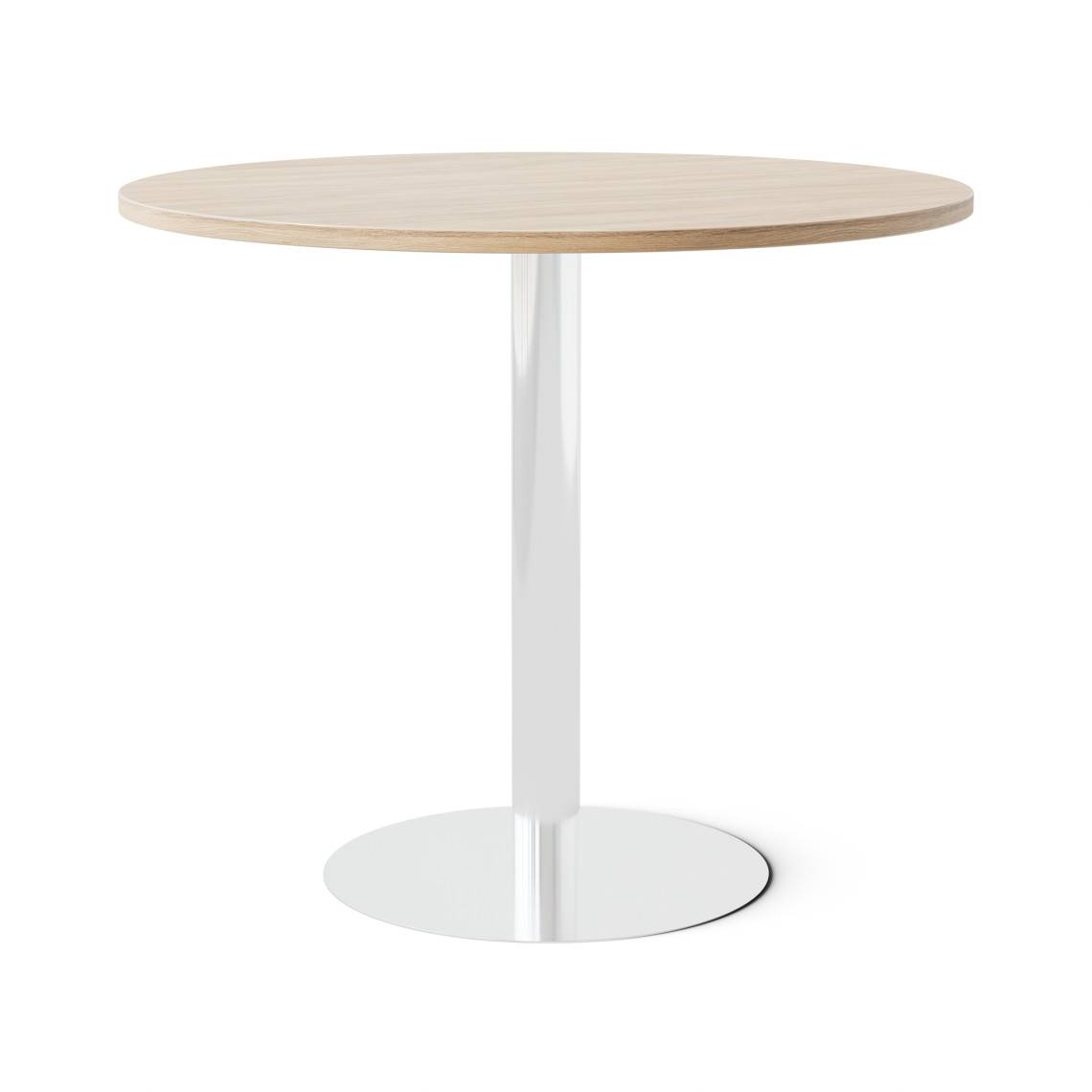 Cafébord Runt, Storlek Ø90 cm, Bordsskiva Ek, Stativ Polerat stål