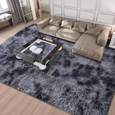Fluffig sovrumsmatta, mjuk golvmatta, halkskydd, lurviga plyschmattor för vardagsrum, härlig heminredning (svart-grå, 200 x 250 cm)