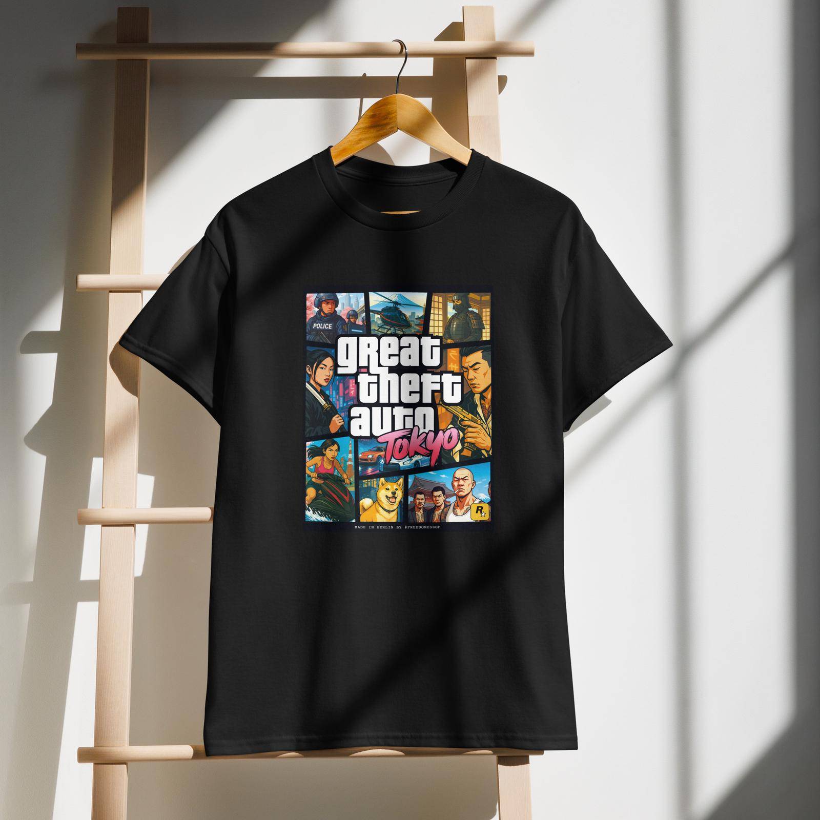 Unisexskjorta Bomull Oversize Stor Storlek Ny Grand Theft Auto 6 Tokyo, GTA 6, retro t-shirt, vintage, Vice City, japan, spel cm black