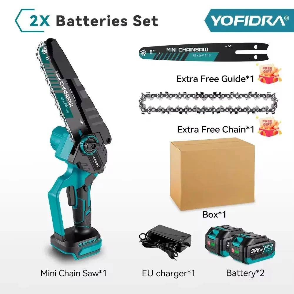 YOFIDRA 3500W 8 tum Borstlös Elektrisk Motorsåg Sladdlös Elektrisk Kapning Beskärning Kedjesåg Trädgårdsverktyg För Makita Batteri Stift 2 Battery Paper Box