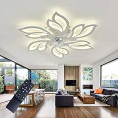 LED-lampa Med Fläkt 6 Hastigheter Reversibel Takfläkt Med Belysning Modern Timer Takfläkt Med Ljus Och Fjärrkontroll Tyst För Vardagsrummet-white