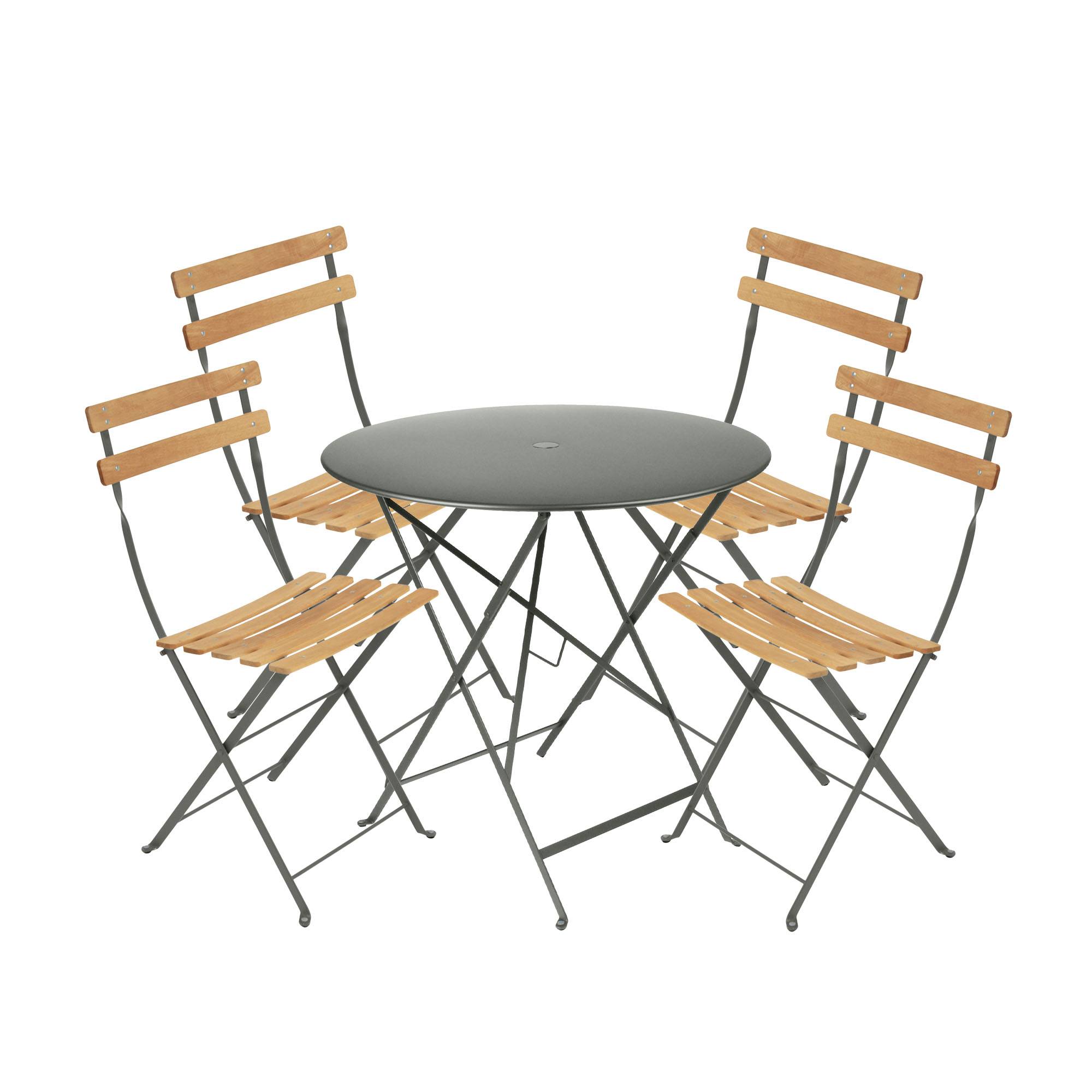 Fermob - Bistro spisesæt bord 77cm & 4 træ stole rosemary - Havemøbelsæt til spisning