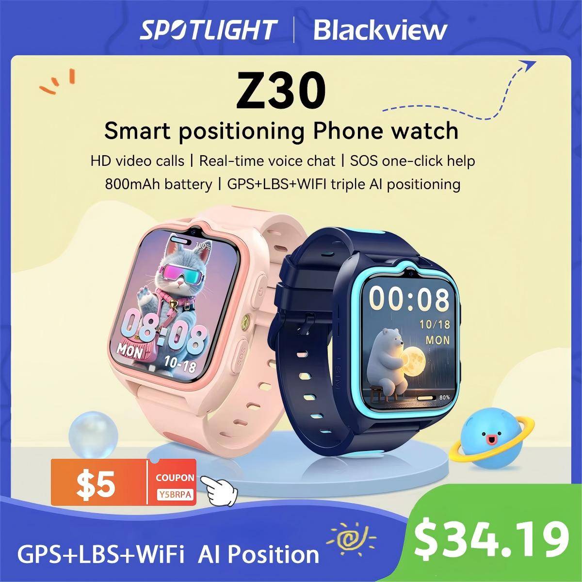 Blackview Z30 Kids Smart Watch Children Phone Watch, LBS+WiFi+GPS Triple AI Positioning, 4G Video Call, Phone Watch Smartwatch gray