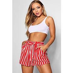 Ava Striped Tie Belt Shorts - red - 36