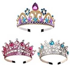 3 stycken krona, pannband, barn prinsessa tiara krona, kristall prinsessa tiara, prinsessa klä kronor pannband, pannband guld huvudbonad tiara, för cosplay flicka födelsedagsfest