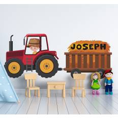 Röd traktor med namn pojke leksak dekal