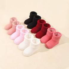 6 par enfärgade babystrumpor med vändbar topp, mitt på vaden, bekväma och andningsbara - Multifärgad (0-6M,6-12M,1-2Y,2-3Y)