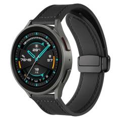 FiiMoo Läderrem Armband Kompatibelt med Garmin Venu 3/Venu 2/Garmin Forerunner 265/Forerunner 965/255, 22mm Ersättningsarmband, Silikonmagnetband för Garmin Vivoactive 4-Svart
