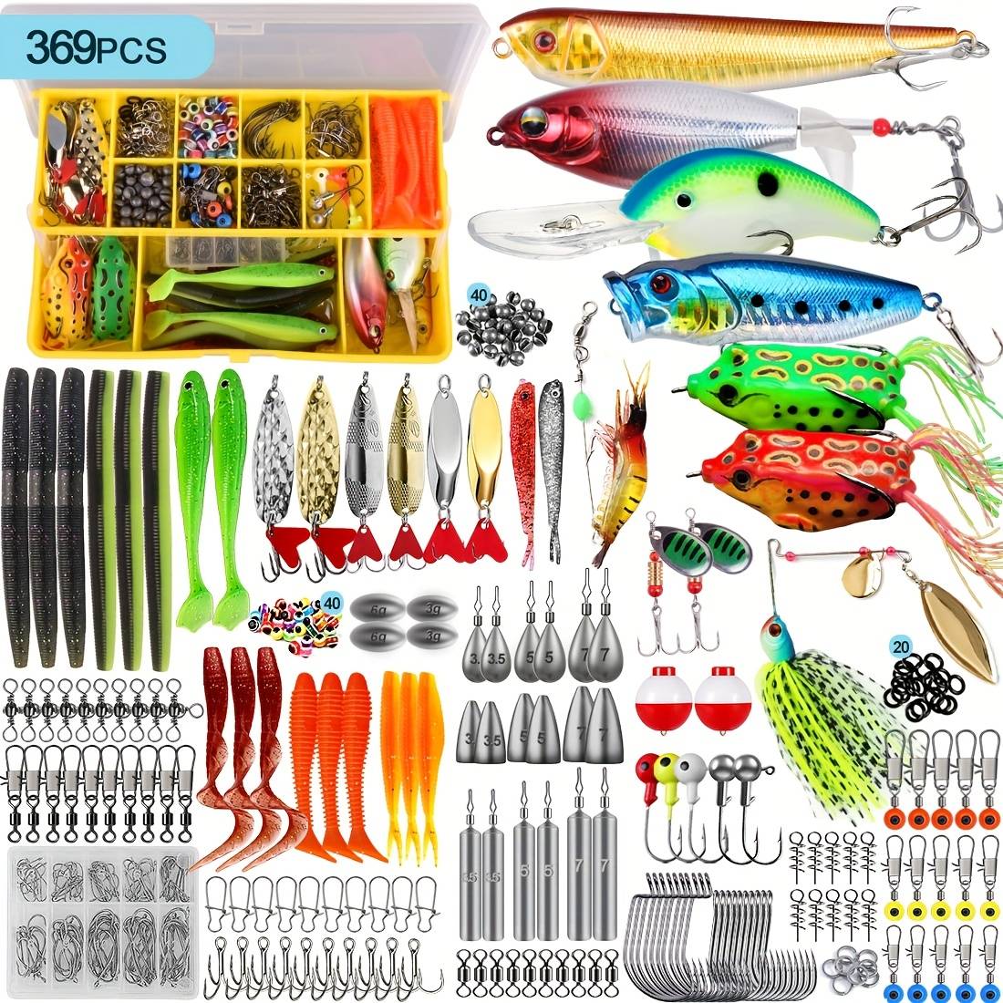 72/115/175/369pcs Fishing Lure Set, Tackle Kit Includes Buzzers, Poppers, Pencil Baits, , And For Trout, , And Salmon