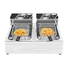 Kommersiell fritös 12 l elektrisk fritös justerbar temperatur 60–200 ℃ dubbel fritös fritös för restaurang café bar