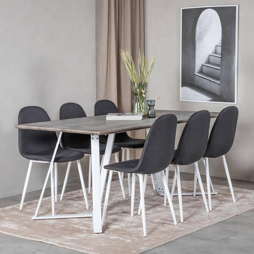 Marina Dining Table - Grey "oak" / White Legs , Polar Dining